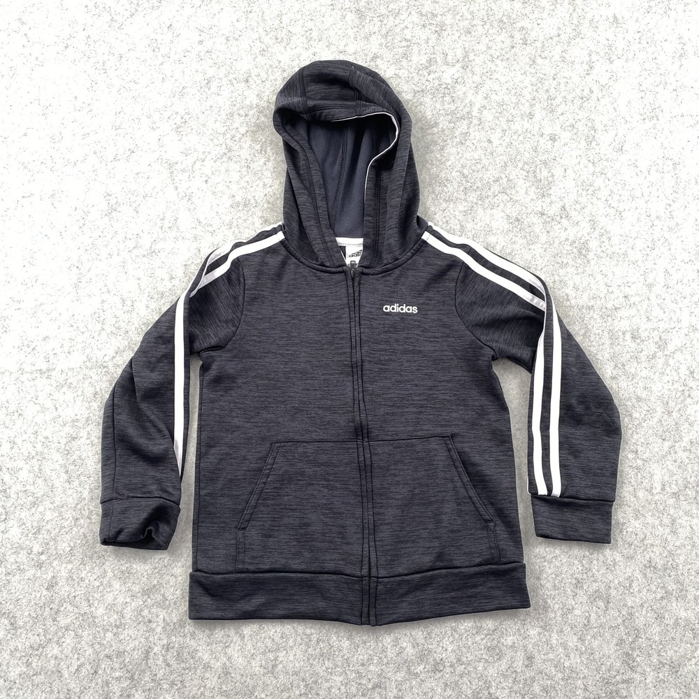 Adidas Hoodie Youth 6 Gray Full Zip Fleece Sweatshirt Jacket 3 Stripes Logo